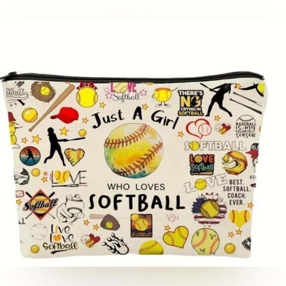 NWT Accessory Bag Makeup Bag I Love Softball Graffiti Bag - Picture 3 of 4